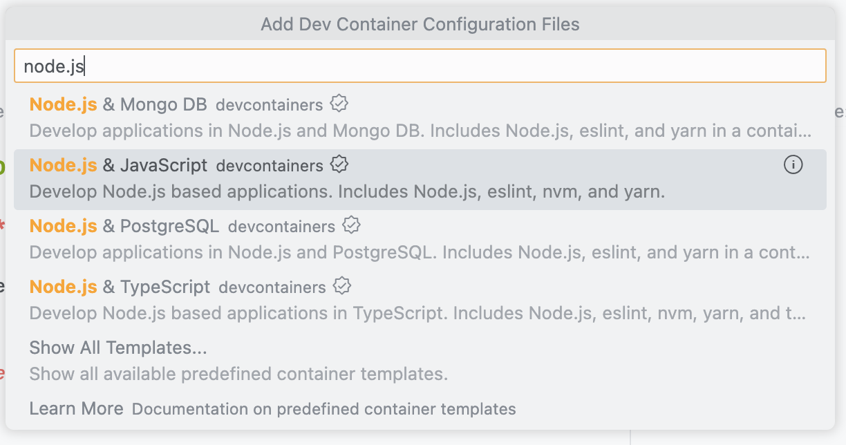 选择 Node.js 配置